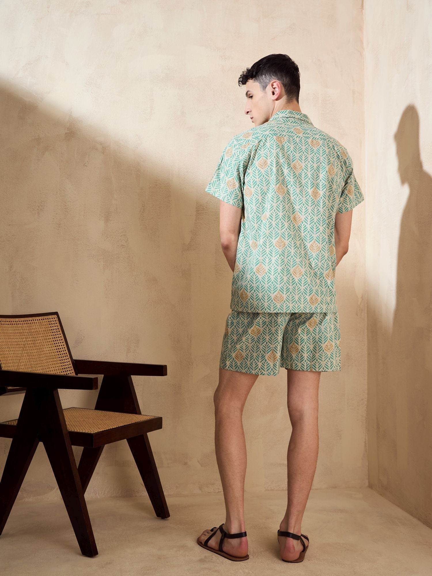 Men's Green Block Printed Co-Ords