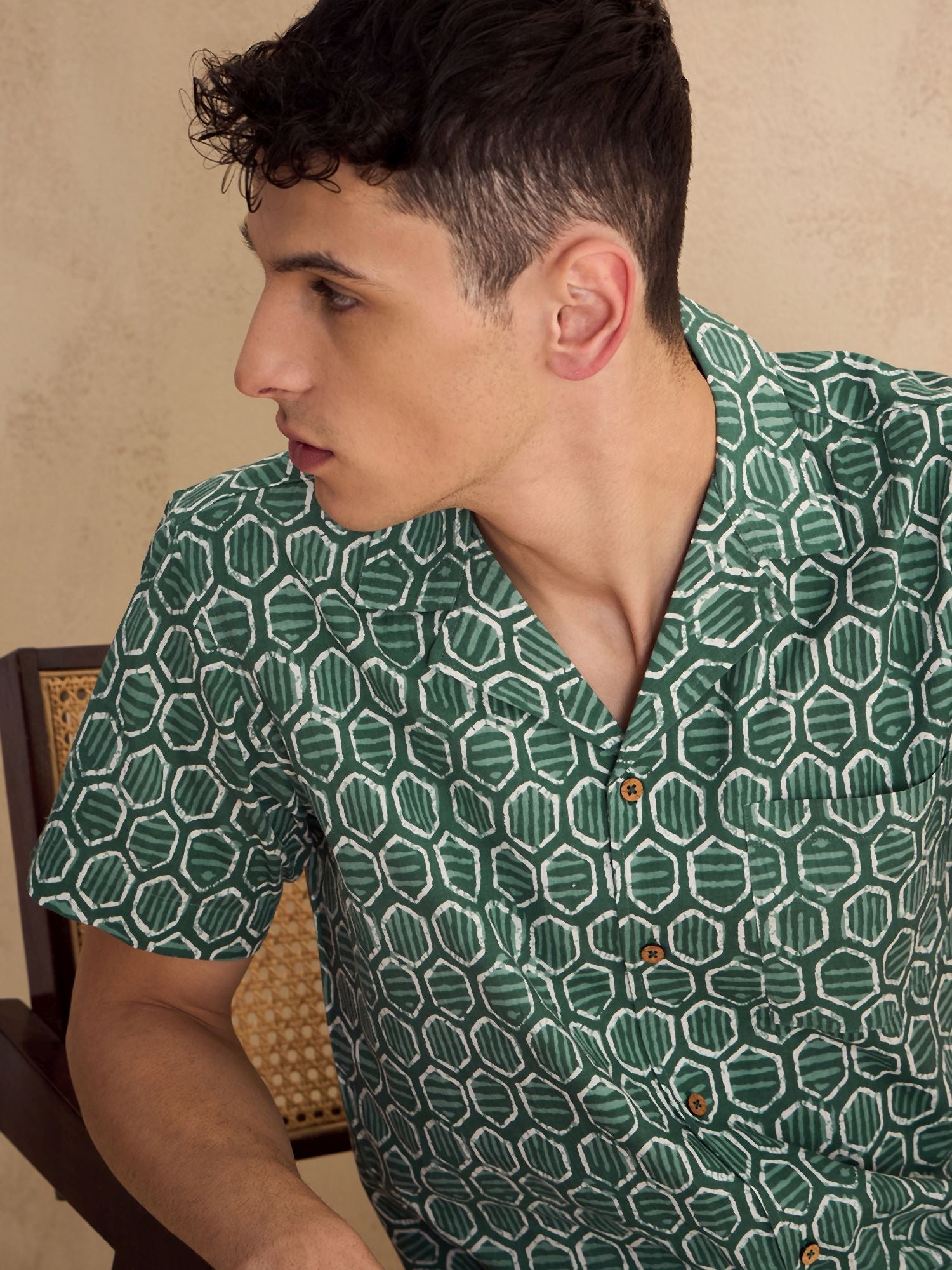 Men's Green Block Printed Co-Ords