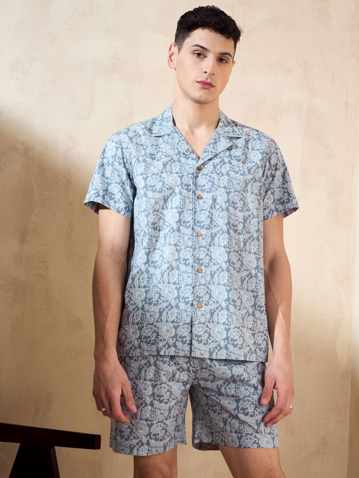 Men's Grey Block Printed Co-Ords
