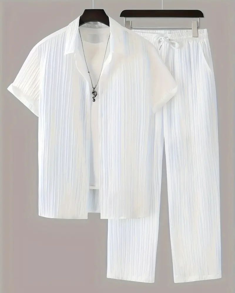 Men's Luxe White Pleated Top Bottom Set