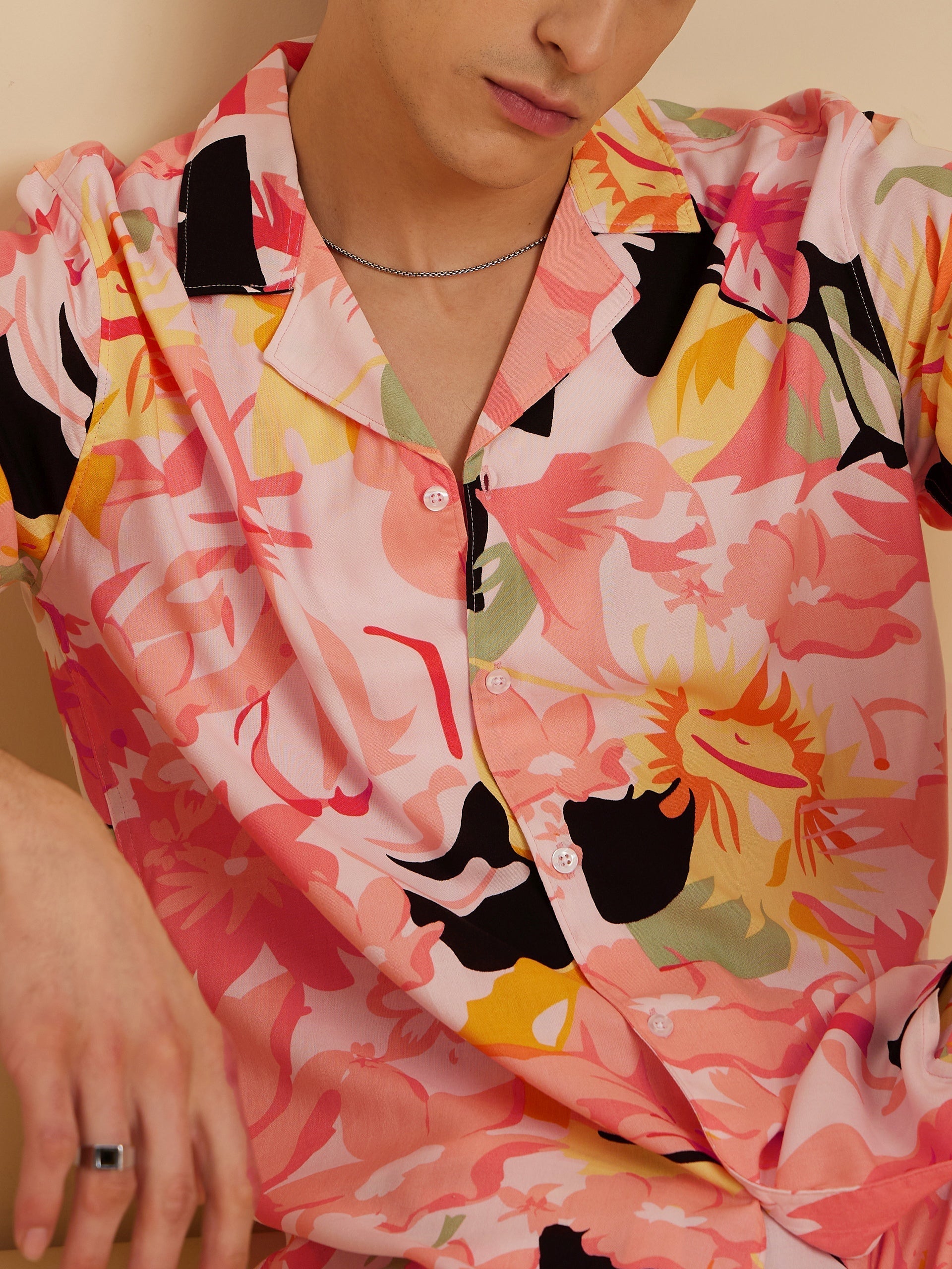 Men Peach Comfort Fit Co-Ords