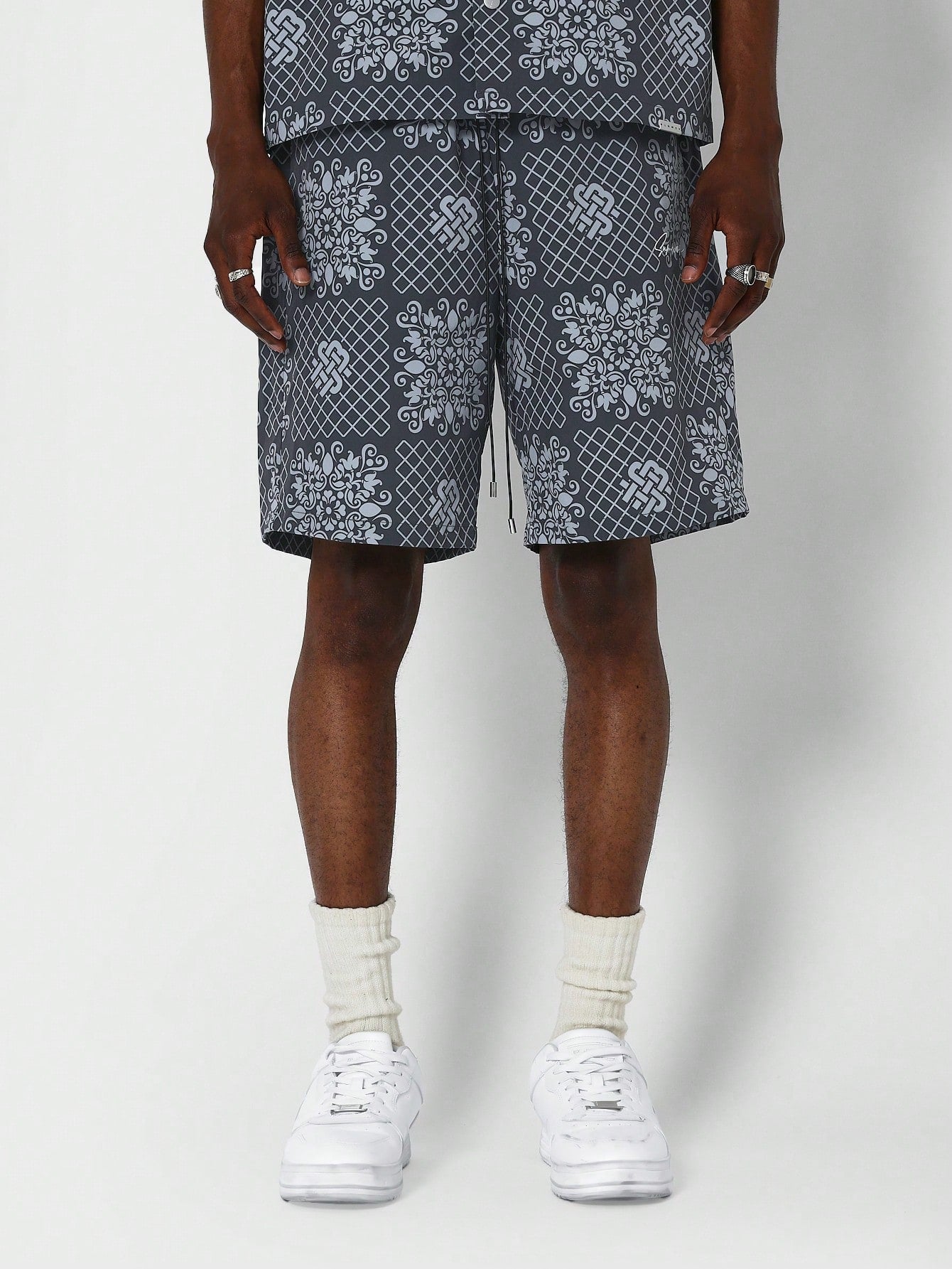 Boxy Fit Check Paisley Graphic Shirt With Short 2 Piece Set