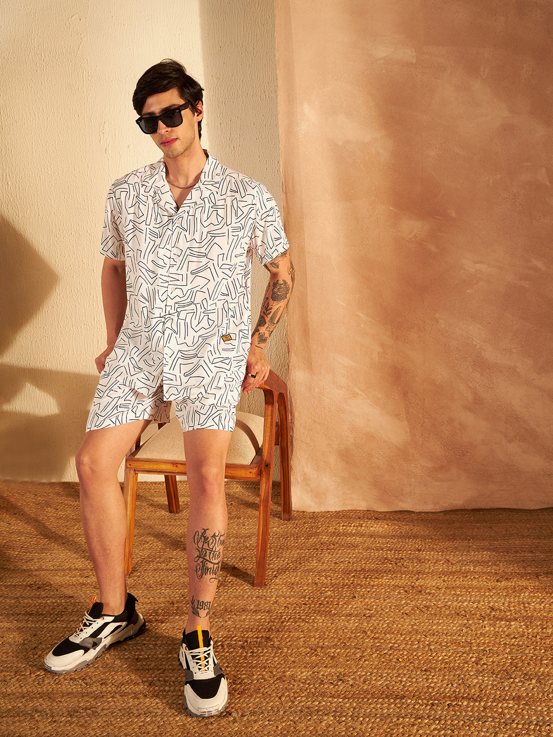 Geometric Printed Cuban Collar Co-Ords