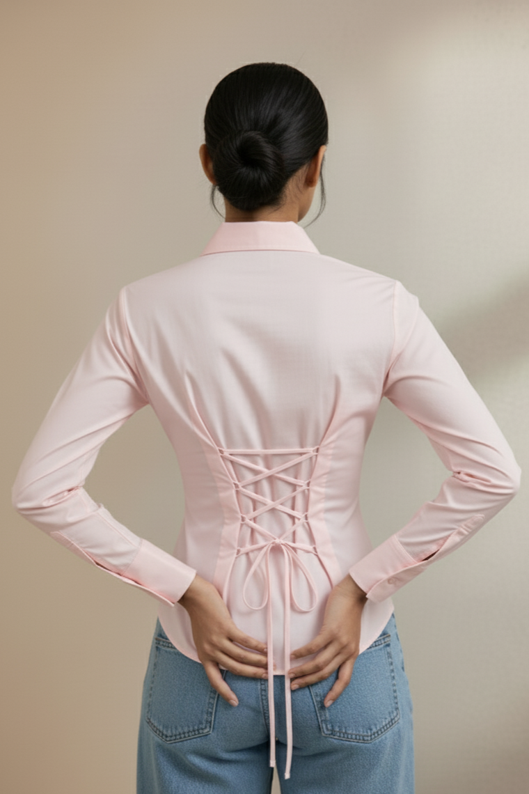 Soft Pink Elegance Fitted Corset Shirt