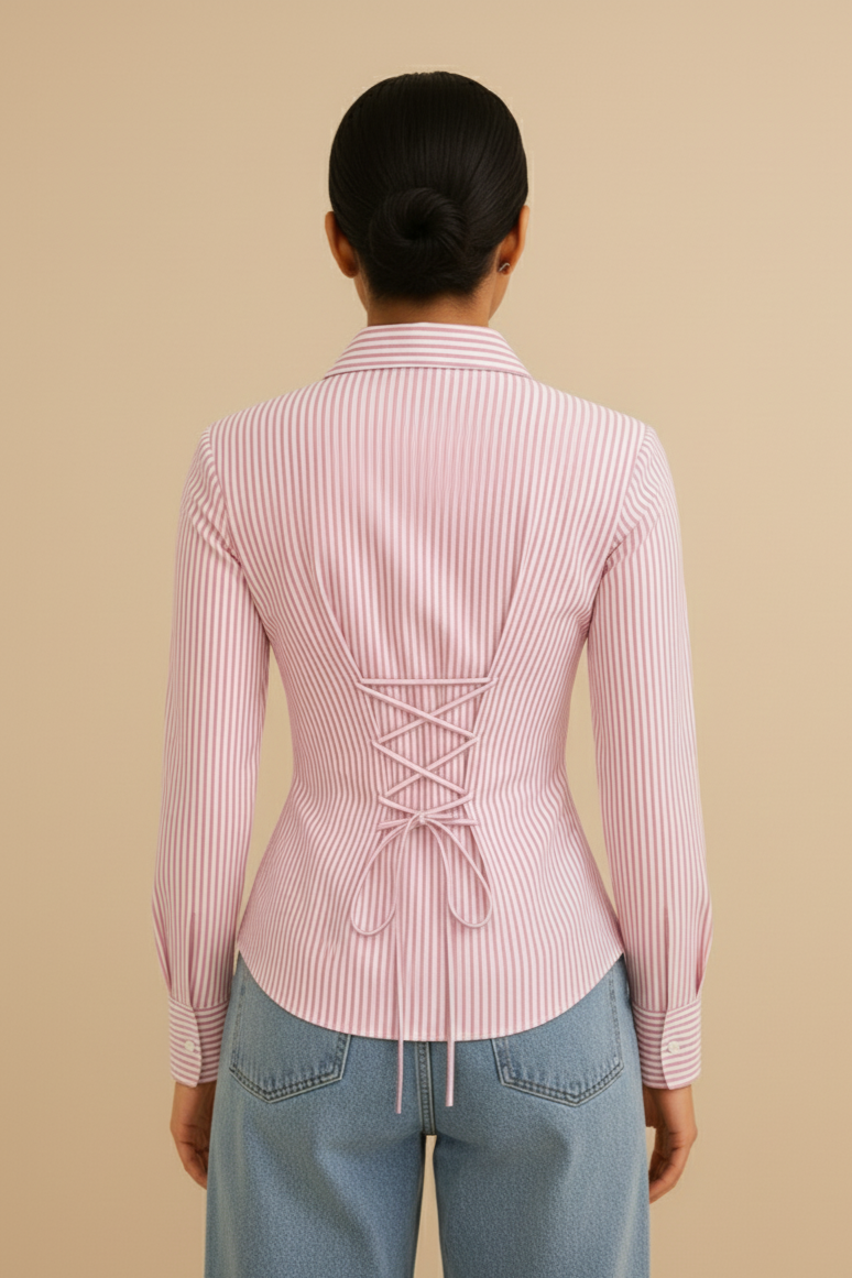 Pink Stripe Twist Fitted Corset Shirt