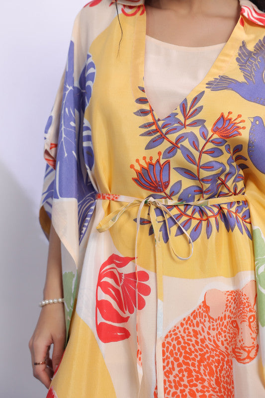 Multicolour Printed Resort Wear Russian Silk Co-ord Set