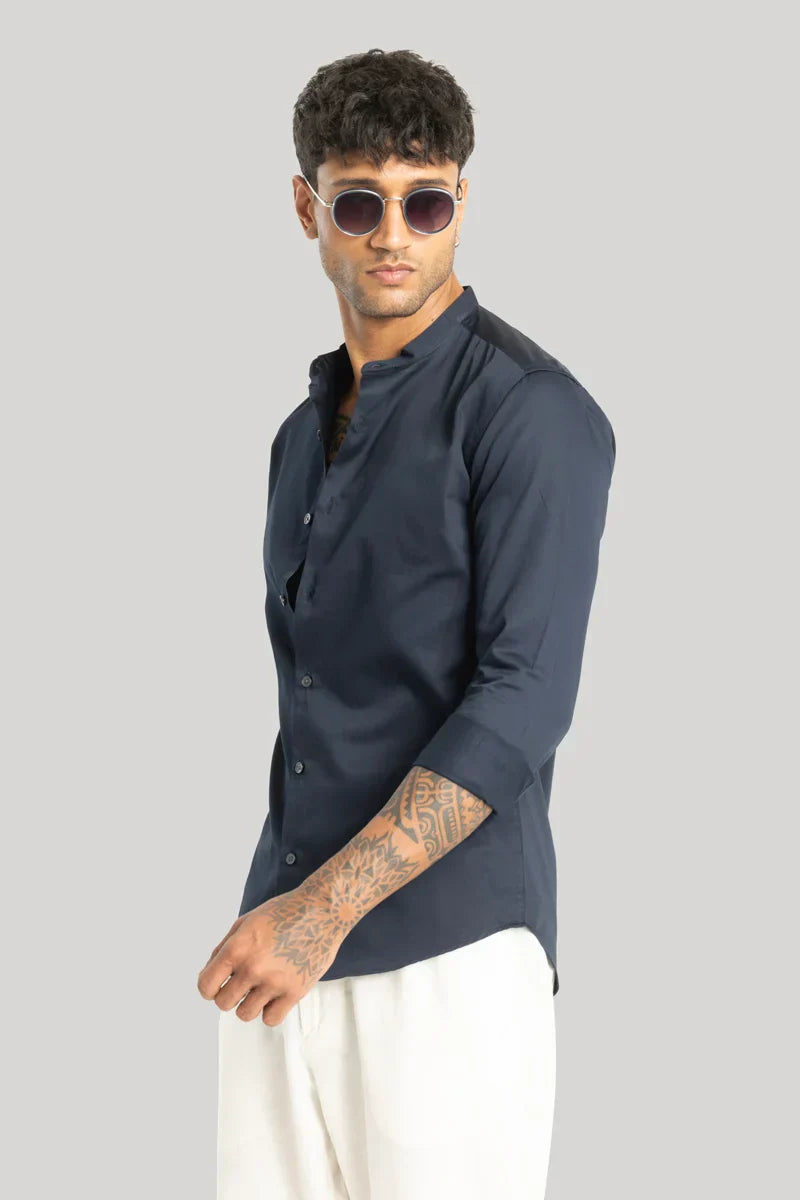 Alfonso Navy Plain Satin Shirt