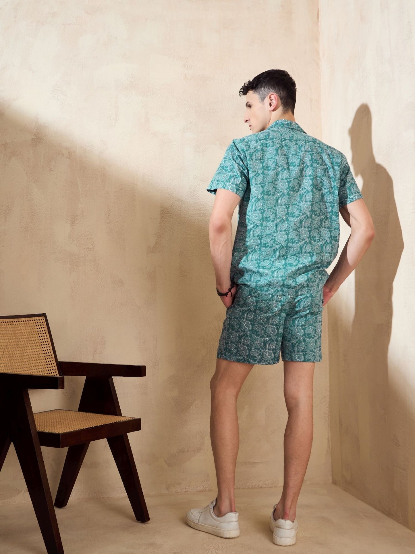 Men's Green Block Printed Co-Ords