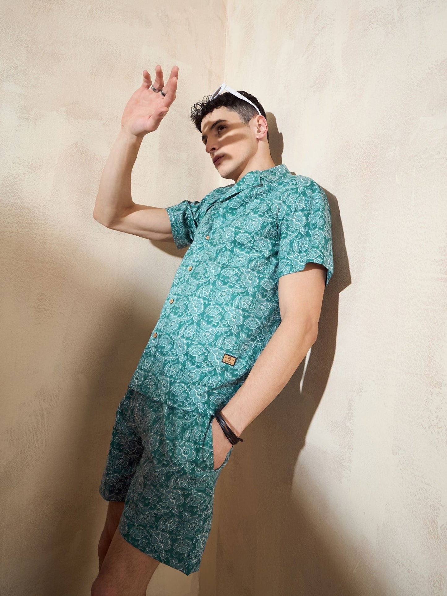 Men's Green Block Printed Co-Ords