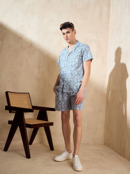 Men's Grey Block Printed Co-Ords