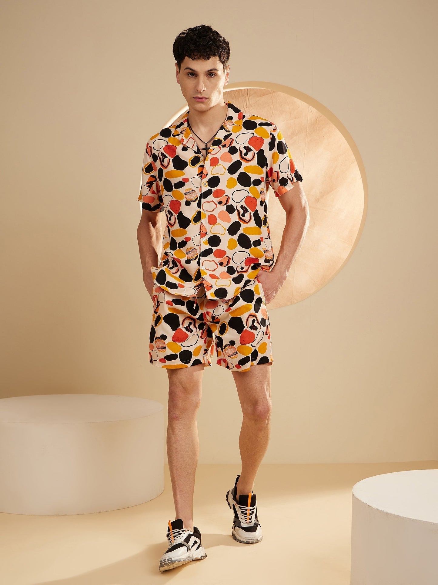 Men Cream Comfort Fit Co-Ords