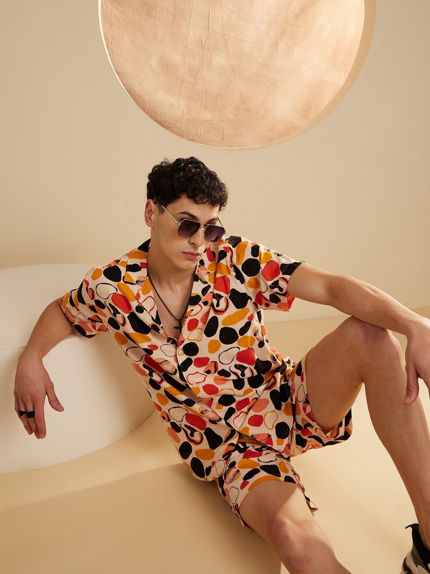 Men Cream Comfort Fit Co-Ords