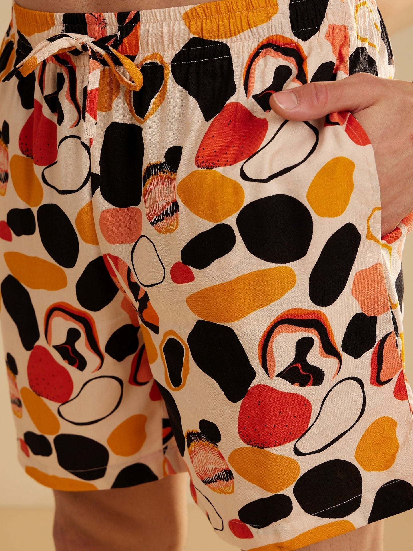 Men Cream Comfort Fit Co-Ords