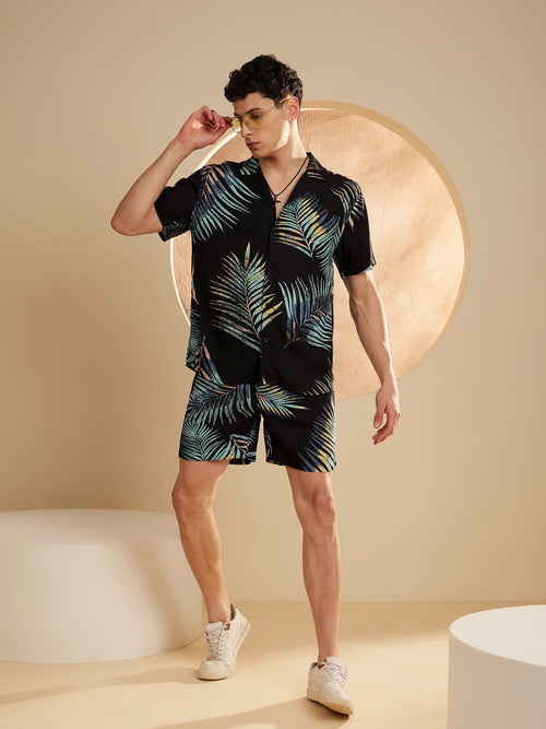 Men Black & Blue Comfort Fit Co-Ords