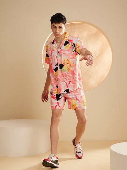 Men Peach Comfort Fit Co-Ords