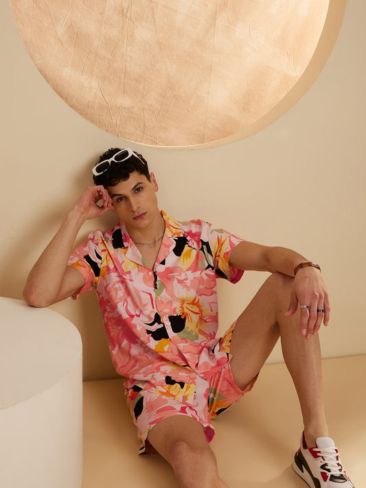 Men Peach Comfort Fit Co-Ords