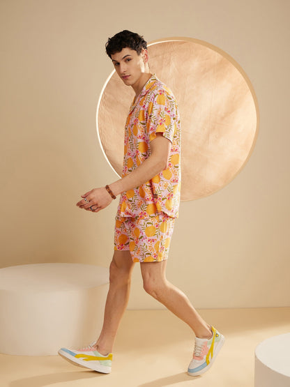 Men Yellow Comfort Fit Co-Ords