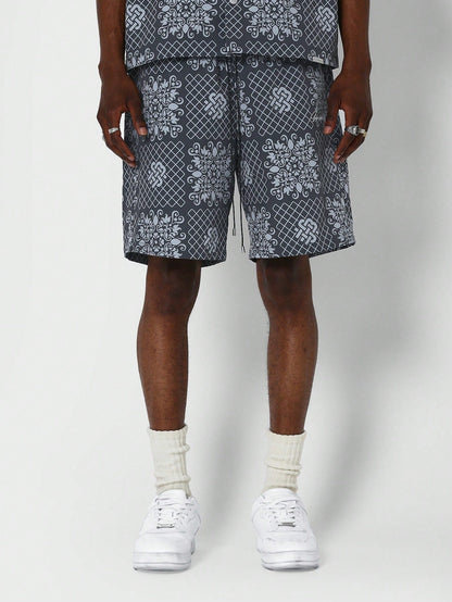 Boxy Fit Check Paisley Graphic Shirt With Short 2 Piece Set