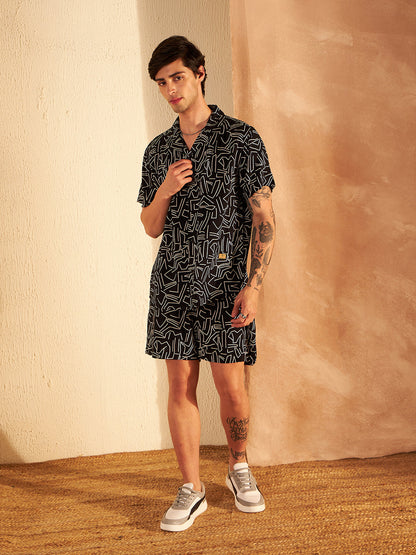 Geometric Printed Cuban Collar Co-Ords