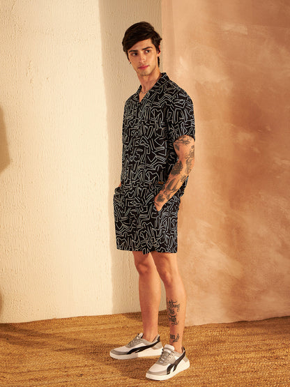 Geometric Printed Cuban Collar Co-Ords