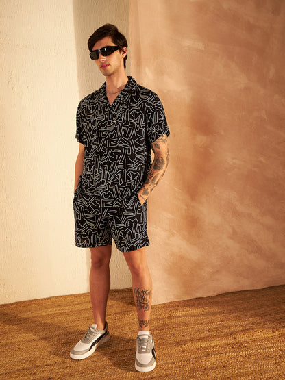 Geometric Printed Cuban Collar Co-Ords