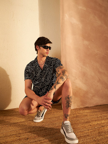 Geometric Printed Cuban Collar Co-Ords