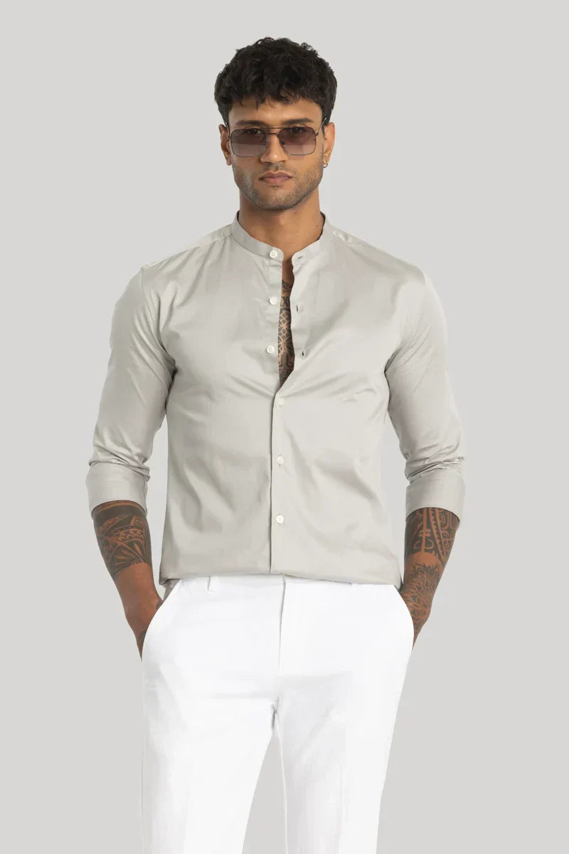 Alfonso Light Grey Plain Satin Shirt