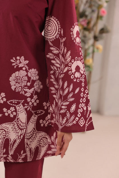 Wine Floral & Ethnic Printed Cotton Co-ord Set