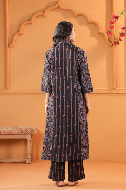 Black Classic Ajrakh Inspired Printed Cotton Kurta Set