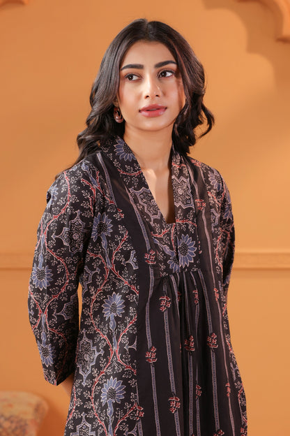 Black Classic Ajrakh Inspired Printed Cotton Kurta Set