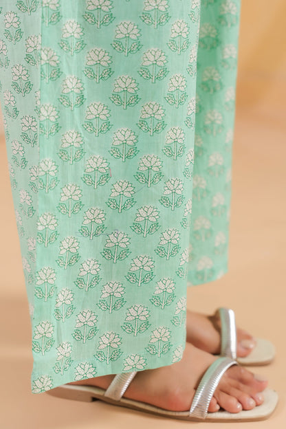Green Floral Blossom Printed Regular Fit Cotton Co-ord Set