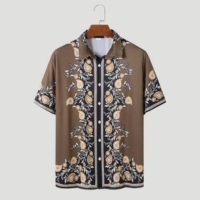 Brown Vintage Plant Print Button Up 2 Piece Set