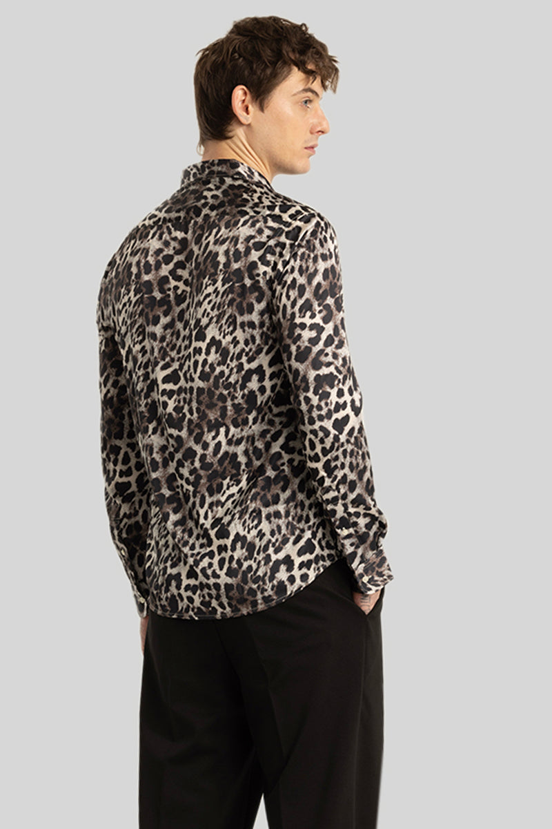 Fiero Light Grey Animal Print Velvet Shirt