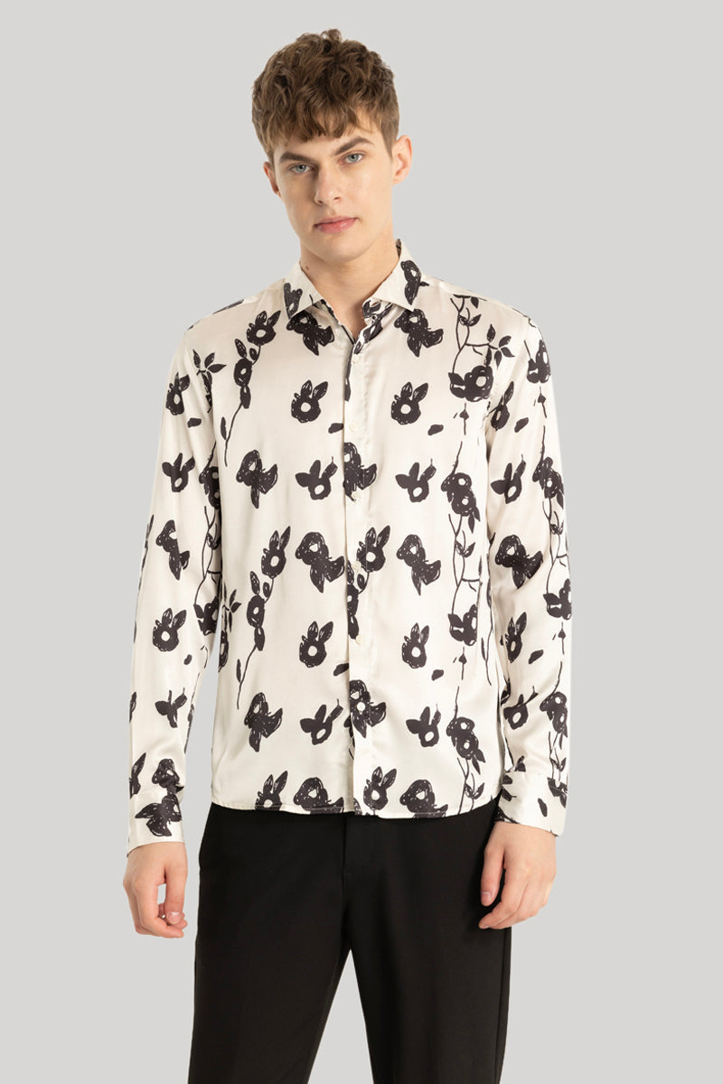 Satin Feel Cream Floral Shirt