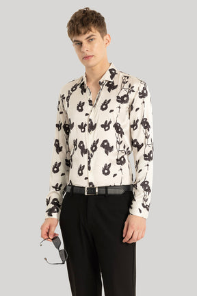 Satin Feel Cream Floral Shirt