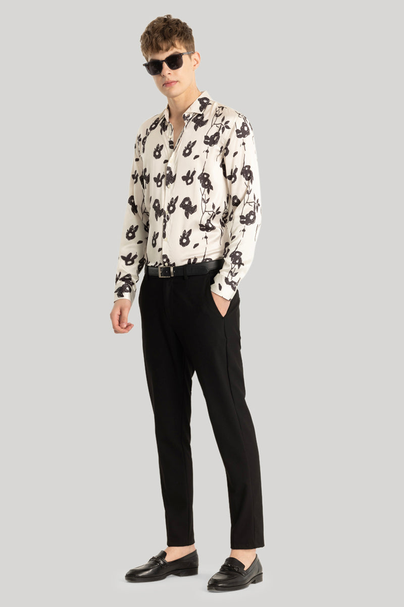 Satin Feel Cream Floral Shirt