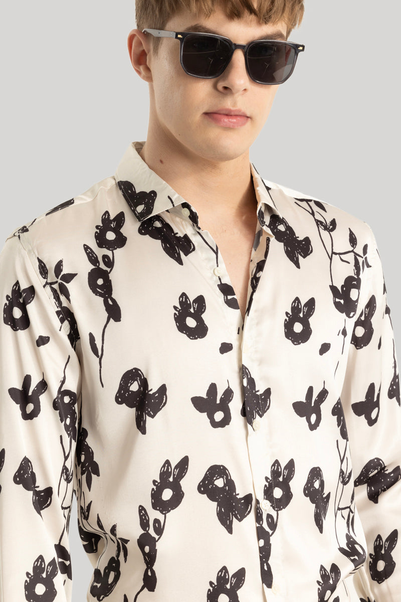 Satin Feel Cream Floral Shirt