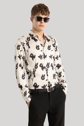 Satin Feel Cream Floral Shirt