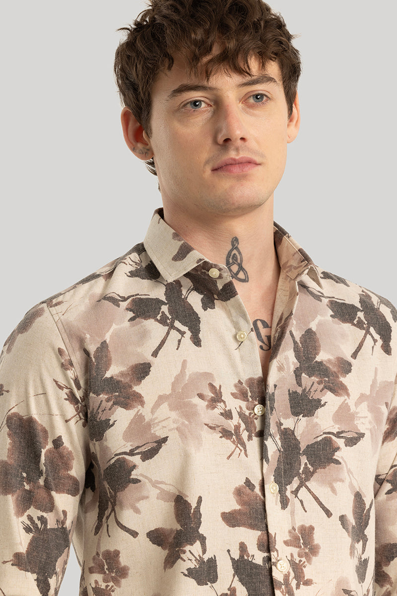 Dirk Beige Floral Linen Shirt