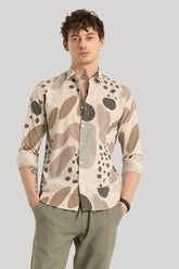 Dirk Hazelnut Abstract Linen Shirt