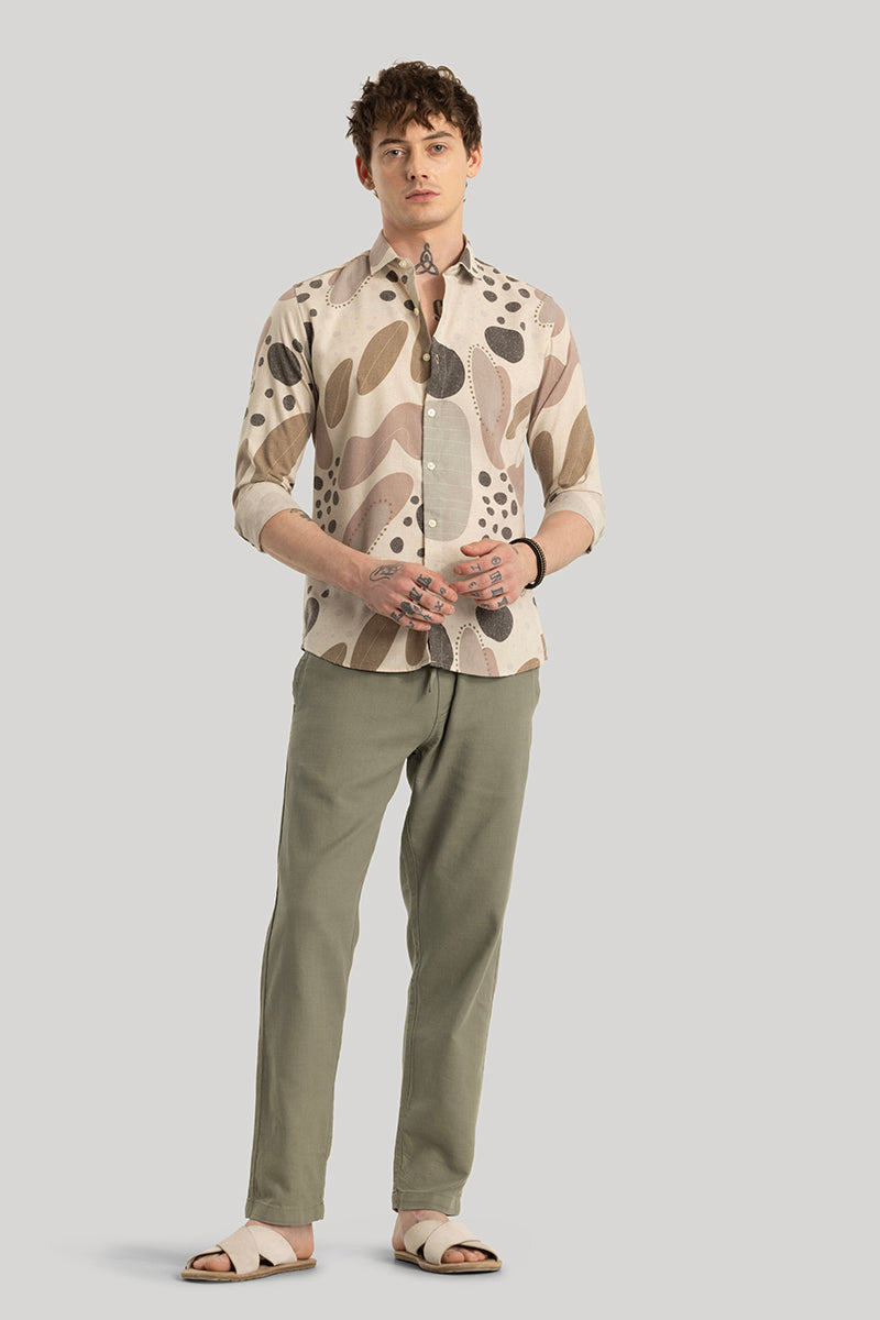 Dirk Hazelnut Abstract Linen Shirt