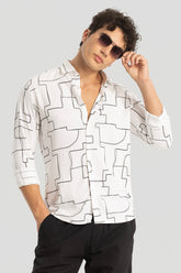 White Geometric Print Shirt