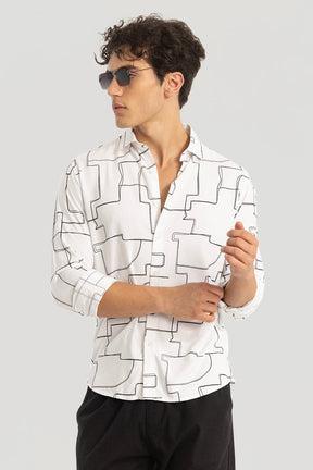 White Geometric Print Shirt