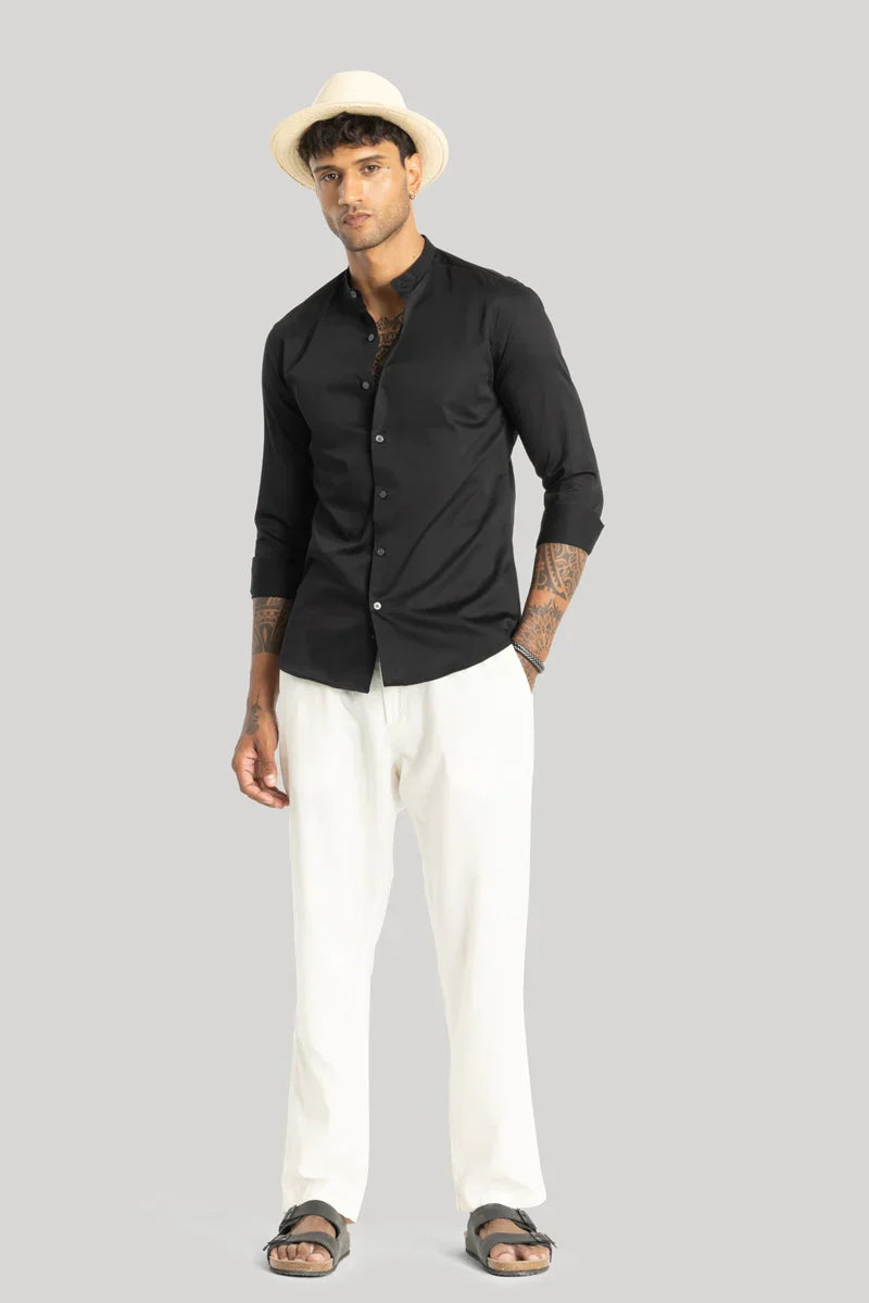 Alfonso Jet Black Plain Satin Shirt