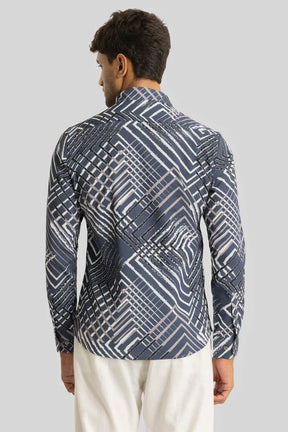 Momentum Greyish Blue Geometric Shirt