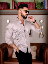 GREY STARRY BEADED SATIN COTTON PREMIUM PARTY SHIRT