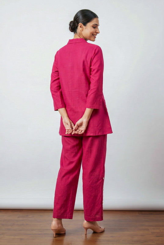 Pink Floral Embroidered Shirt Cotton Co-ord Set