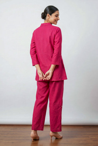 Pink Floral Embroidered Shirt Cotton Co-ord Set