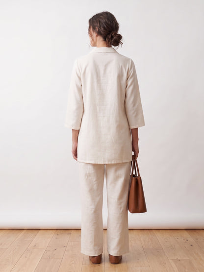 Off White Floral Embroidery Cotton Flex Co-ord Set