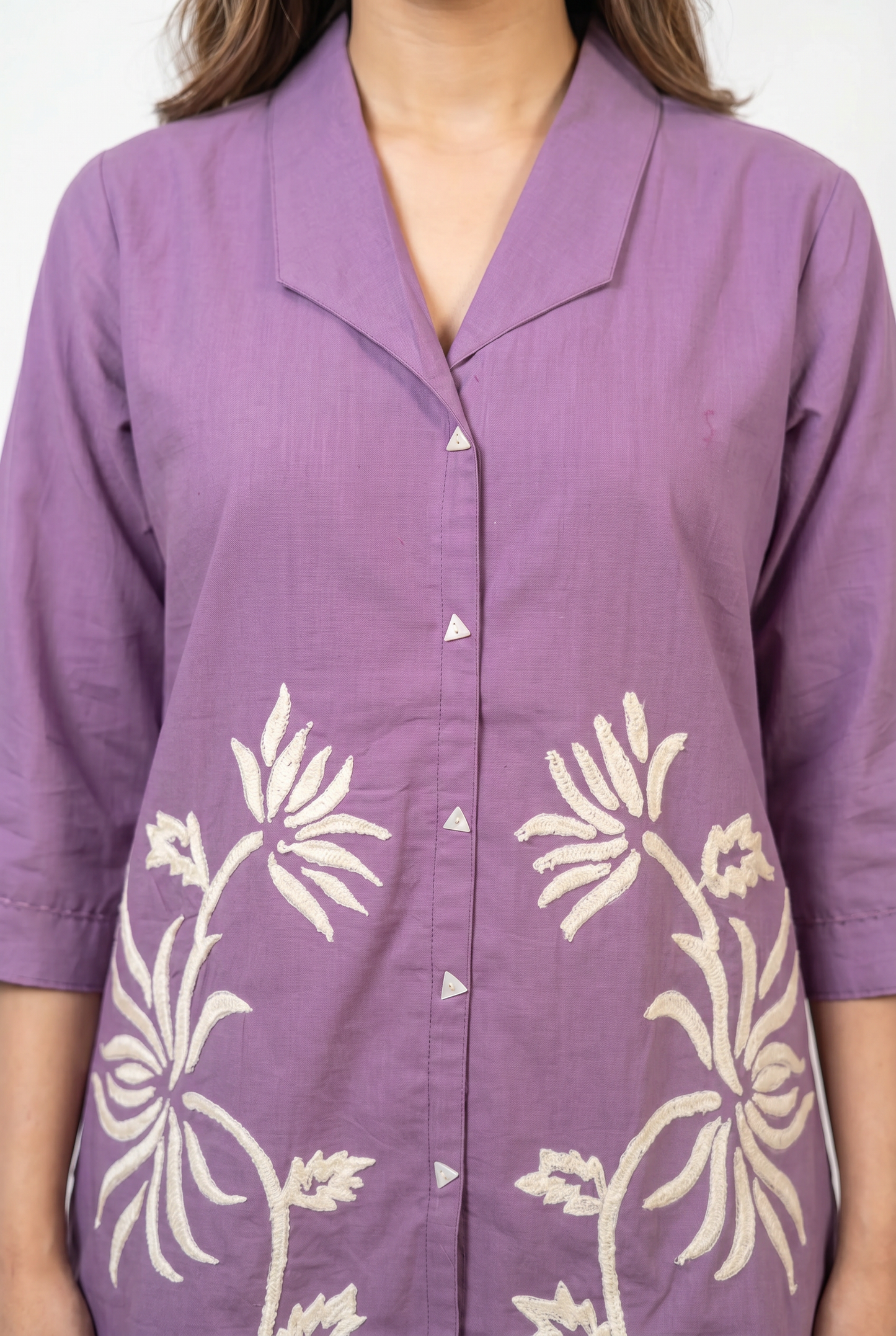 Lavender Floral Embroidery Cotton Flex Co-ord Set